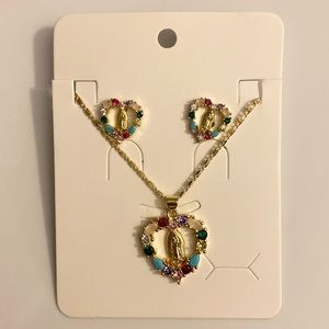 Gold Plated Virgen Mary Necklace & Earring Set